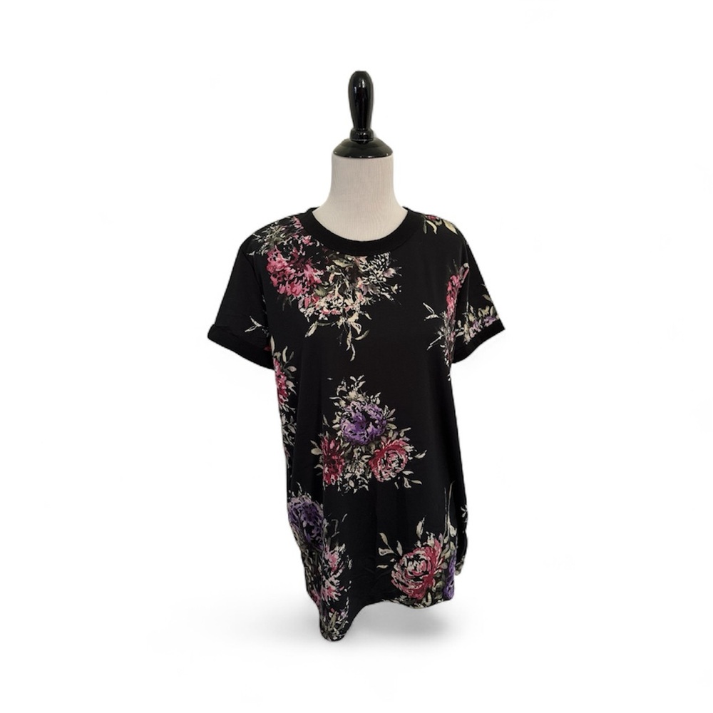 New LuLaRoe Sz L Liv Black Floral Short Sleeve Top Vintage